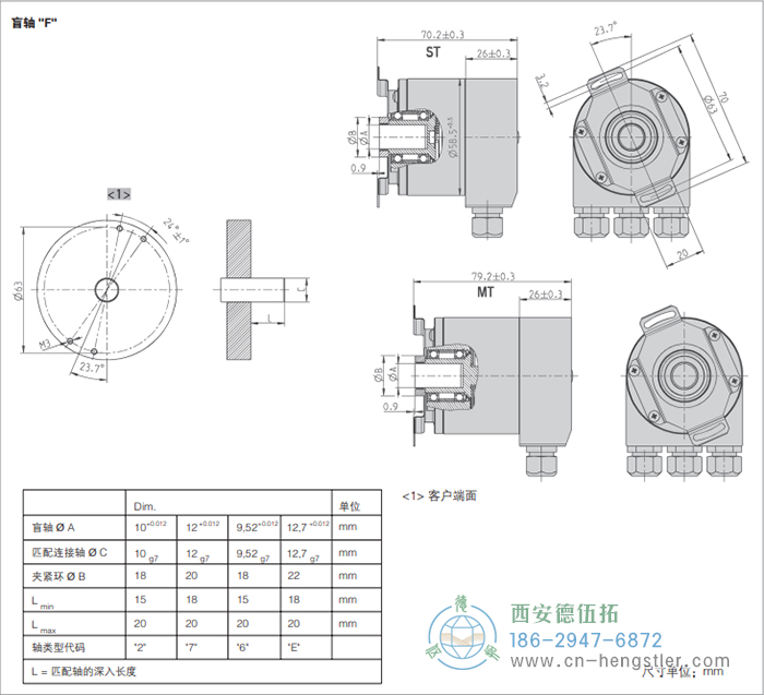 AC58-CANlayer2標(biāo)準(zhǔn)光電絕對(duì)值編碼器外形及安裝尺寸(盲軸F) 德國(guó)hengstler(亨士樂(lè))編碼器