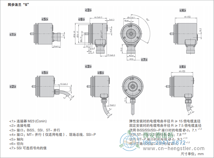 AC58-DeviceNet光電絕對值編碼器外形及安裝尺寸(同步法蘭S) 德國hengstler(亨士樂)編碼器