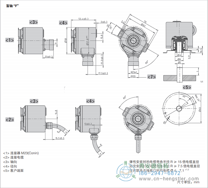 AC58-Interbus標準光電絕對值型編碼器外形及安裝尺寸(盲軸F) 德國hengstler(亨士樂)編碼器