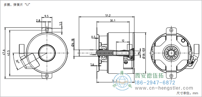 AD34電機(jī)反饋系統(tǒng)光電絕對(duì)值編碼器外形及安裝尺寸(多圈，彈簧片U) 德國hengstler(亨士樂)編碼器