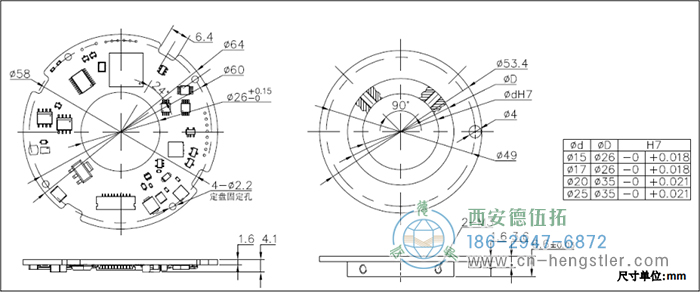 AM64超薄絕對(duì)值編碼器法蘭面參考設(shè)計(jì)和尺寸圖2 (動(dòng)盤(pán)螺栓安裝) 德國(guó)hengstler(亨士樂(lè))編碼器