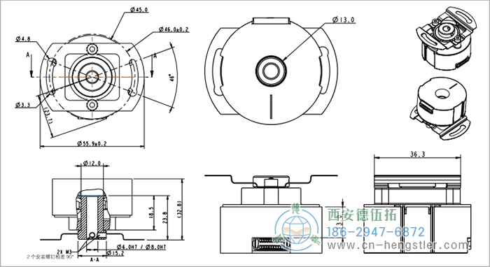 HC18空心軸電機(jī)反饋增量編碼器外形及安裝尺寸(空心軸) 德國(guó)hengstler(亨士樂(lè))編碼器