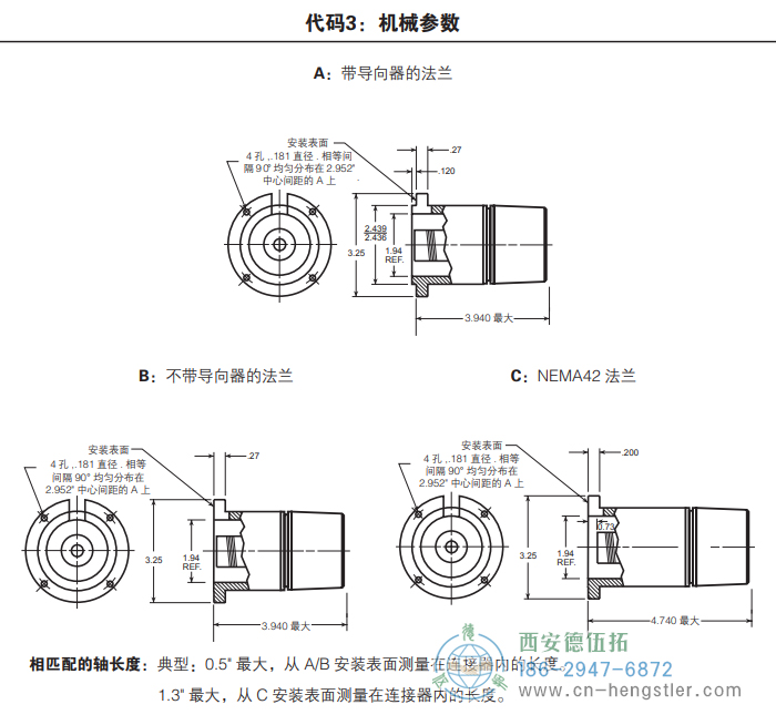 HR26標(biāo)準(zhǔn)光電增量編碼器外形及安裝尺寸(代碼3：機(jī)械參數(shù)) 美國Dynapar(丹納帕)編碼器