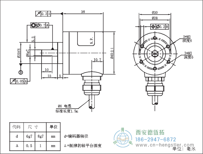 RI41-EO通用光電實心軸增量型編碼器外形及安裝尺寸8-8 德國hengstler(亨士樂)編碼器