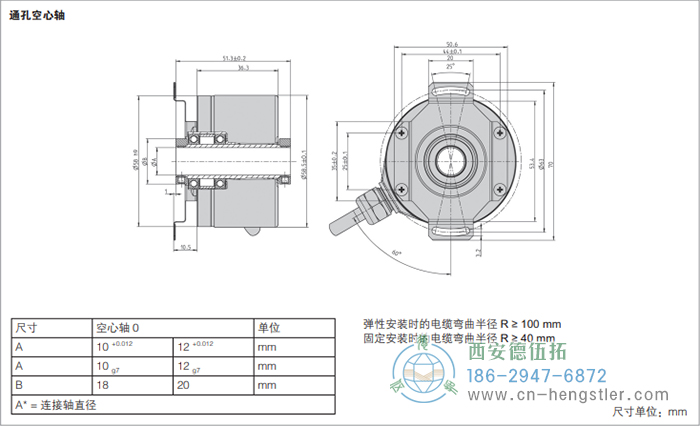 RI58-F標(biāo)準(zhǔn)空心軸光電增量編碼器的外形及安裝尺寸(通孔空心軸) 德國(guó)hengstler(亨士樂(lè))編碼器