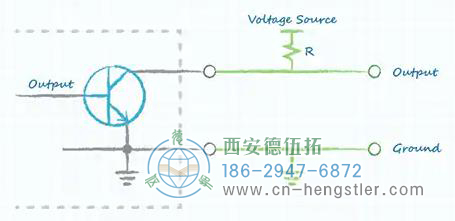 集電極輸出可上拉至適當電壓示意圖